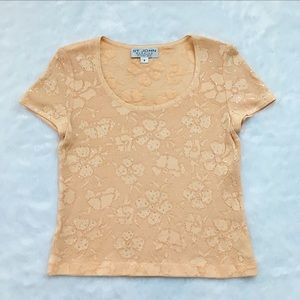 Like New Peach Floral St. John Evening Blouse